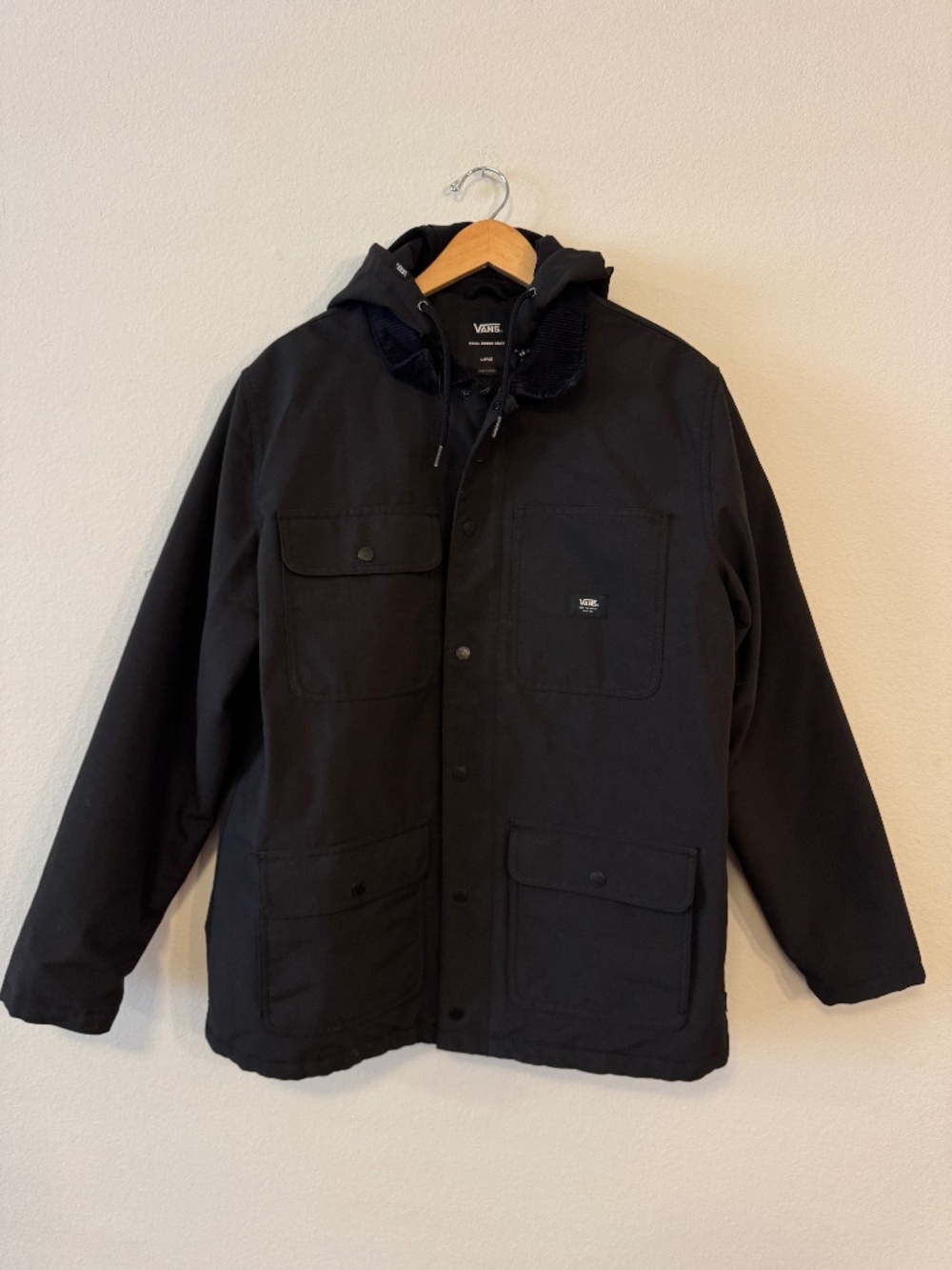 Vans Drill Chore Coat Jacket Hooded Black Workwear Canvas Men's Large